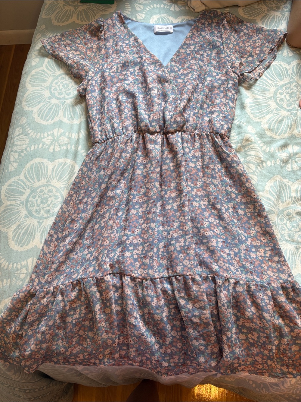 Kaileigh Soft Blue Top with White Logo Label